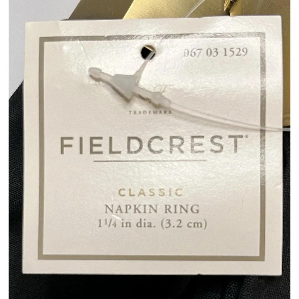 2000's Vintage Fieldcrest Brass Tone Napkin Rings W/ Black Napkins 6 Pc Set